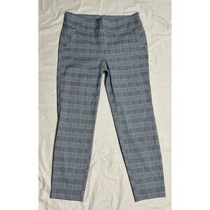 Nikki K Women's Large Gray & White Plaid Slim Fit Ankle Pants Fall Career Preppy